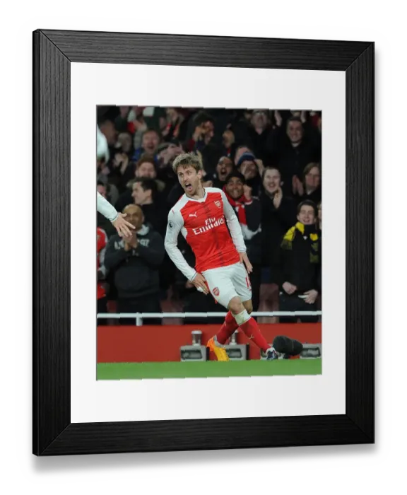 Framed Print : Nacho Monreal's Goal Celebration: Arsenal vs Leicester City, Premier League 2016-17