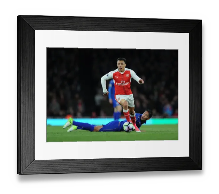 Framed Print : Arsenal's Alexis Sanchez Outruns Leicester's Leonardo Ulloa in Premier League Showdown Framed Print : Arsenal's Alexis Sanchez Outruns Leicester's Leonardo Ulloa in Premier League Showdown