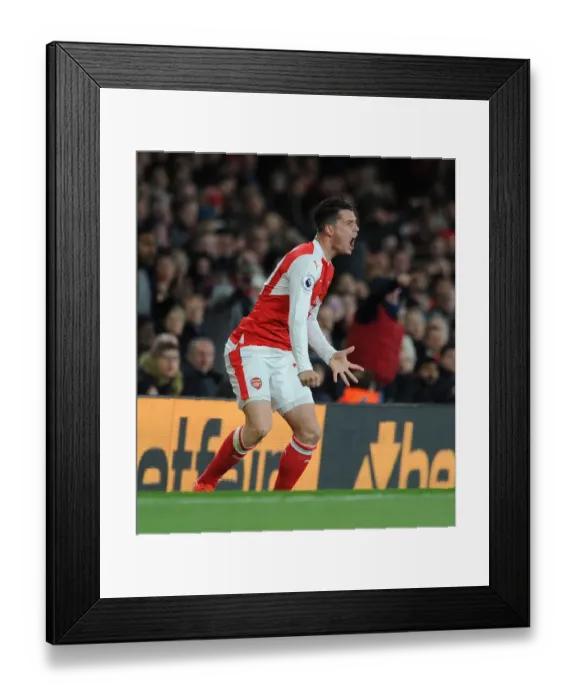Framed Print : Granit Xhaka: Arsenal Midfielder in Action Against Leicester City, Premier League 2016-17 Framed Print : Granit Xhaka: Arsenal Midfielder in Action Against Leicester City, Premier League 2016-17