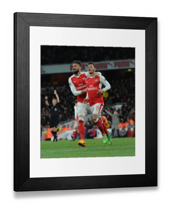 Framed Print : Arsenal's Disallowed Goal: Ozil and Giroud's Frustrated Celebration vs Leicester City (2016-17)