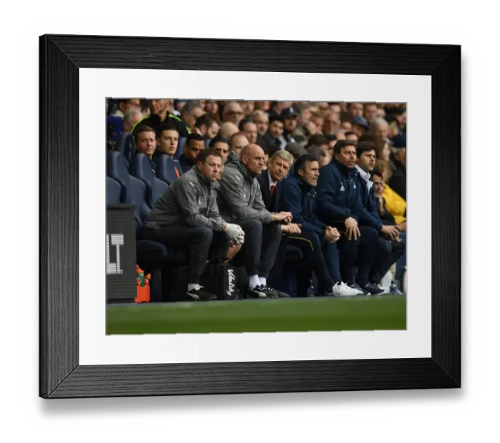 Framed Print : Arsene Wenger and His Team: Arsenal's Tactical Duo and Physio at Tottenham's White Hart Lane (April 2017)