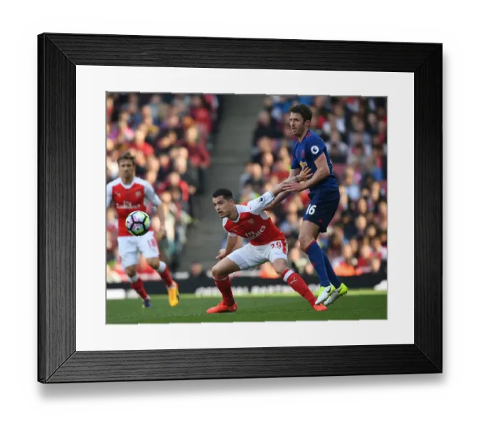 Framed Print : Clash of Midfield Titans: Xhaka vs Carrick (Arsenal vs Manchester United, Premier League 2016-17)