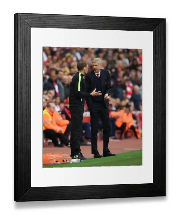 Framed Print : Arsene Wenger in Intense Discussion with Fourth Official Craig Pawson during Arsenal vs Manchester United (2016-17)