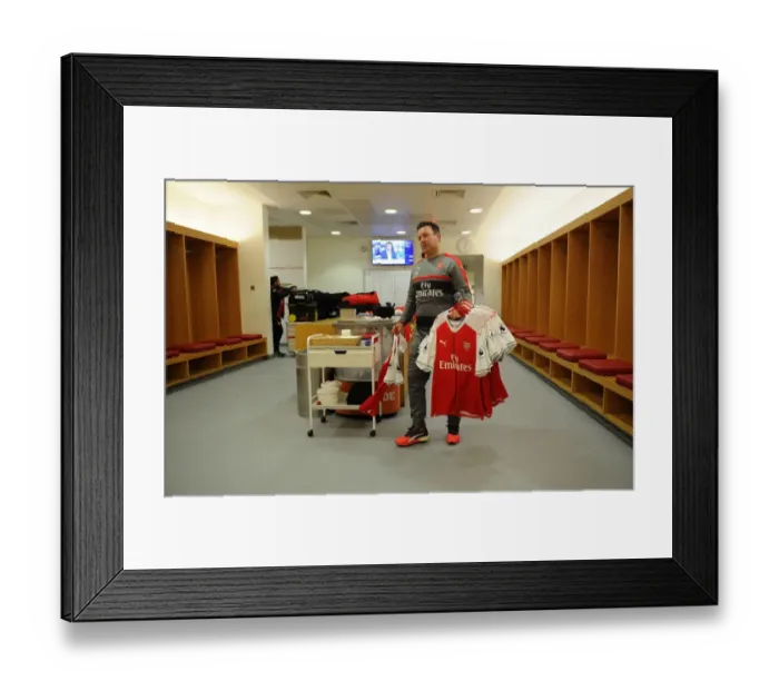 Framed Print : Arsenal vs Manchester United: Paul Akers Prepares the Kit at Emirates Stadium (2016-17)