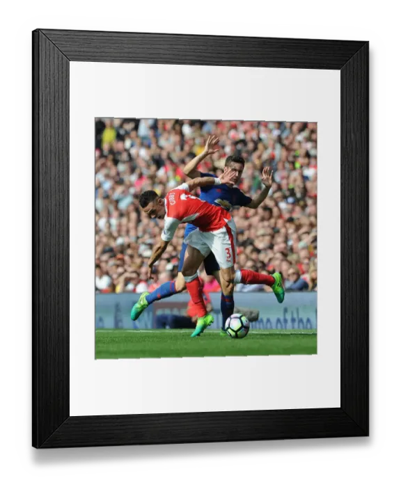 Framed Print : Clash of Wings: Gibbs vs. Herrera - Arsenal vs. Manchester United, Premier League