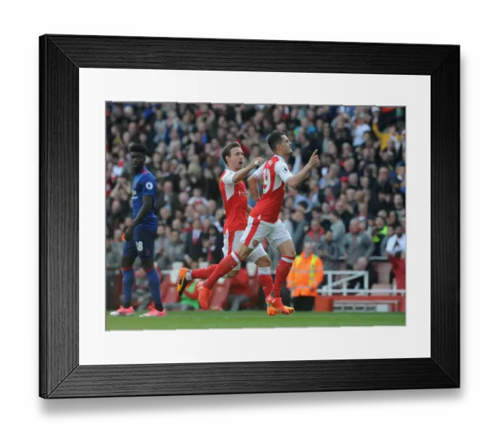 Framed Print : Xhaka and Monreal Celebrate Arsenal's First Goal Against Manchester United (2016-17)