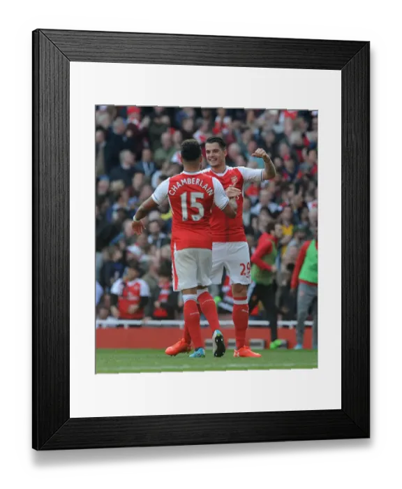 Framed Print : Xhaka and Oxlade-Chamberlain Celebrate Arsenal's First Goal vs Manchester United (2016-17) Framed Print : Xhaka and Oxlade-Chamberlain Celebrate Arsenal's First Goal vs Manchester United (2016-17)