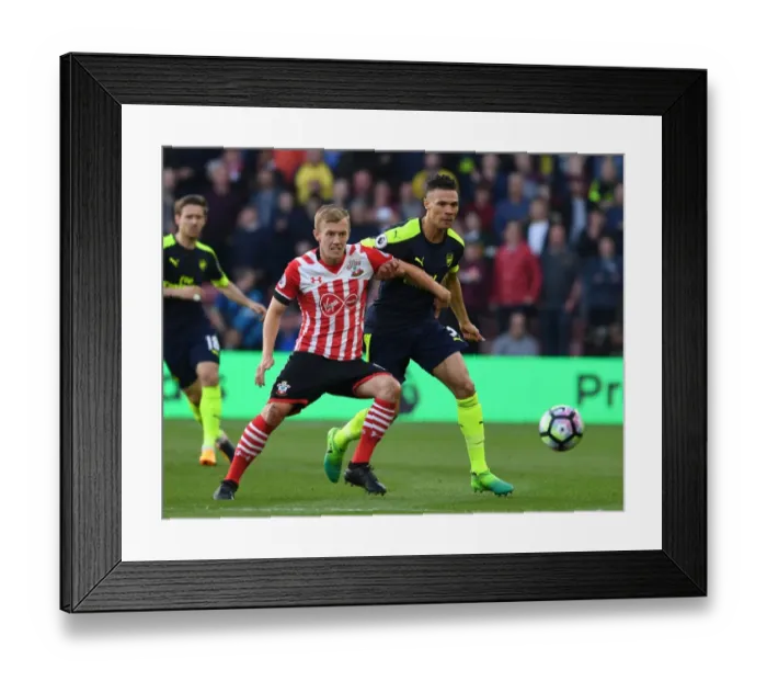 Framed Print : Clash of Midfielders: Gibbs vs Ward-Prowse - Southampton vs Arsenal, Premier League 2016-17
