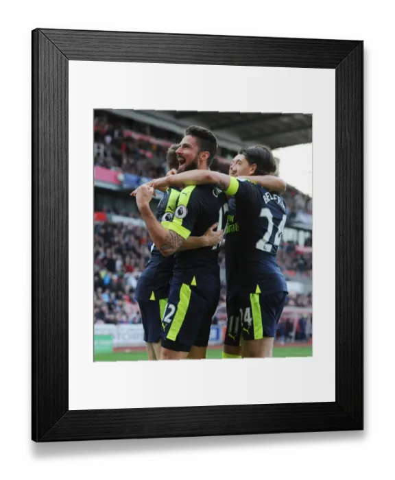 Framed Print : Arsenal: Giroud and Bellerin Celebrate Fourth Goal in Stoke City Victory (2016-17) Framed Print : Arsenal: Giroud and Bellerin Celebrate Fourth Goal in Stoke City Victory (2016-17)