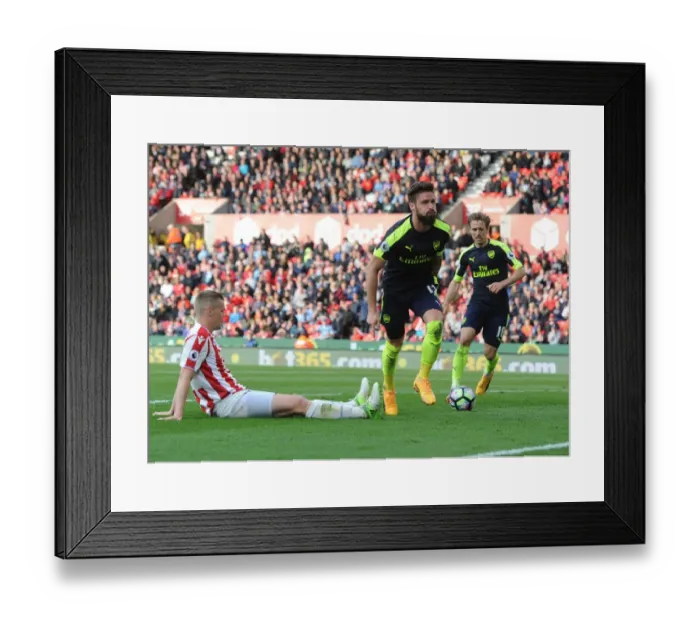 Framed Print : Olivier Giroud's Brace: Arsenal's Triumph over Stoke City (May 2017) - Giroud Celebrates as Shawcross Disappointed Framed Print : Olivier Giroud's Brace: Arsenal's Triumph over Stoke City (May 2017) - Giroud Celebrates as Shawcross Disappointed