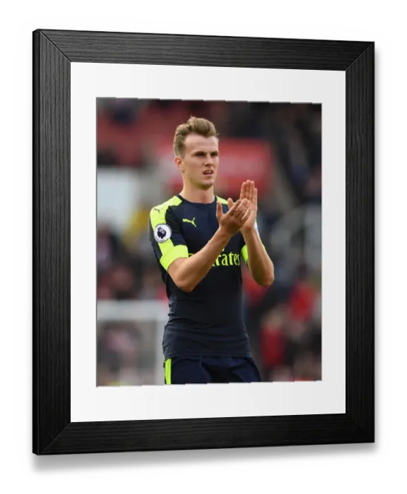Framed Print : Rob Holding Celebrates with Arsenal Fans after Stoke City Victory, 2016-17 Premier League