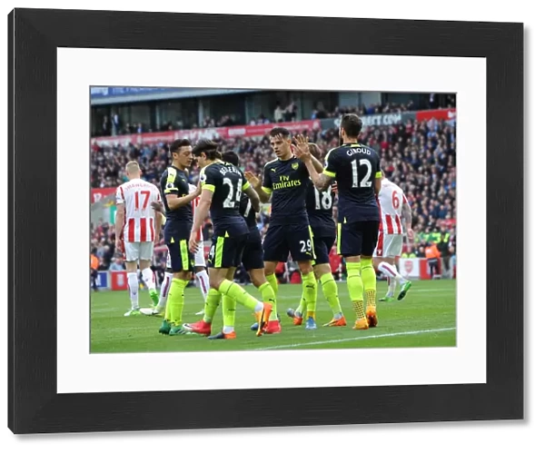 Celebrating a Goal: Olivier Giroud and Granit Xhaka (Stoke City vs. Arsenal, 2016-17)