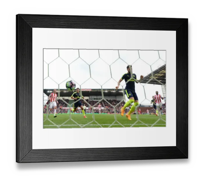 Framed Print : Olivier Giroud scores his and Arsenals 1st goal. Stoke City 1: 4 Arsenal. Premier League Framed Print : Olivier Giroud scores his and Arsenals 1st goal. Stoke City 1: 4 Arsenal. Premier League