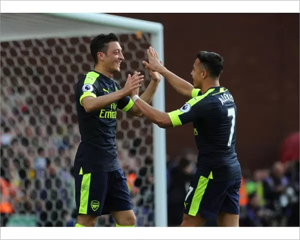 Mesut Ozil and Alexis Sanchez Celebrate Goals: Stoke City vs Arsenal, Premier League 2016-17
