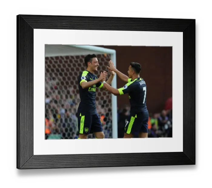 Framed Print : Mesut Ozil and Alexis Sanchez Celebrate Goals: Stoke City vs Arsenal, Premier League 2016-17 Framed Print : Mesut Ozil and Alexis Sanchez Celebrate Goals: Stoke City vs Arsenal, Premier League 2016-17