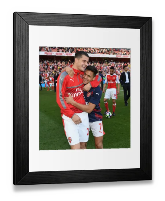 Framed Print : Arsenal: Xhaka and Sanchez Celebrate Victory Over Everton, Premier League 2016-17