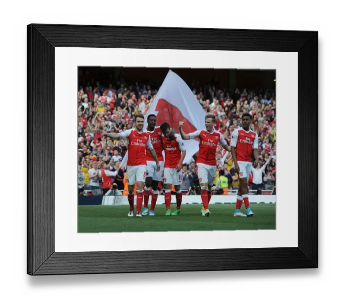 Framed Print : Arsenal's Goal Celebration: Ramsey, Ozil, Welbeck, Holding, Iwobi (2016-17) Framed Print : Arsenal's Goal Celebration: Ramsey, Ozil, Welbeck, Holding, Iwobi (2016-17)