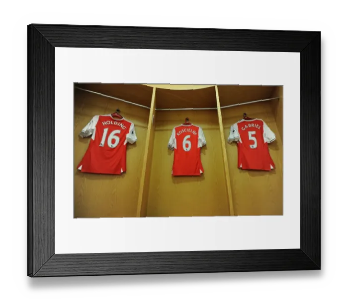 Framed Print : Arsenal's Defenders: Holding, Koscielny, and Gabriel - Pre-Match Ritual (Arsenal v Everton, 2016-17)