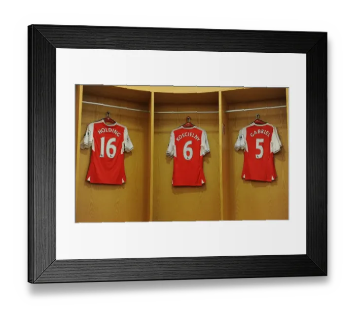 Framed Print : Arsenal Defenders Unity: Holding, Koscielny, and Gabriel's Pre-Match Ritual (Arsenal v Everton, 2016-17)