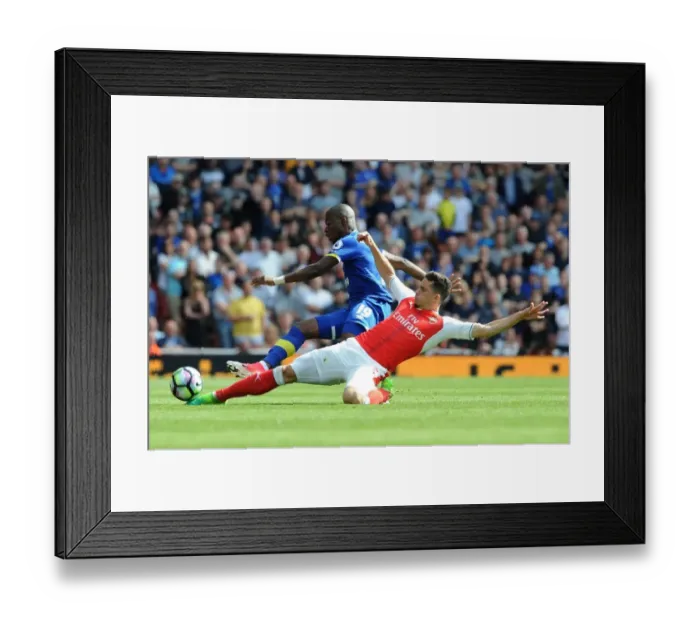Framed Print : Clash at Emirates: Gabriel vs. Valencia, Arsenal vs. Everton, Premier League 2016-17