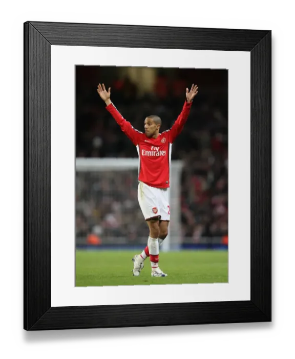 Framed Print : Gael Clichy Celebrates Arsenal's 1-0 Win Over Wigan, Barclays Premier League, 2008