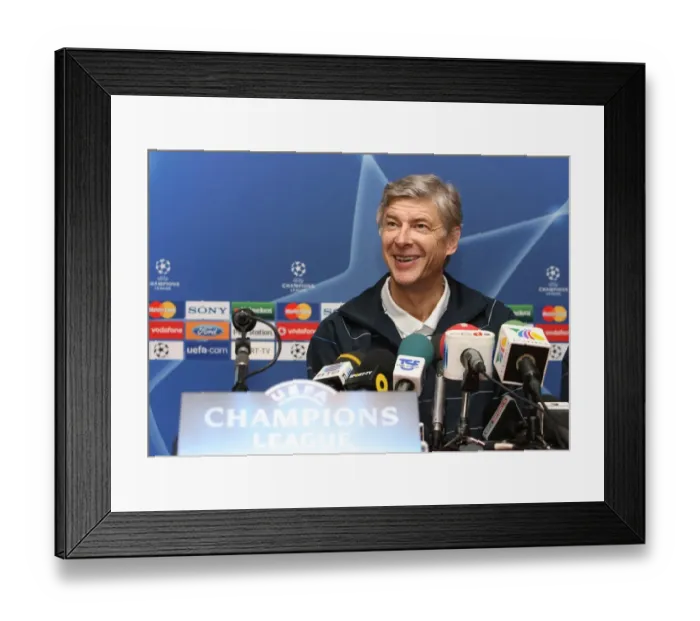 Framed Print : Arsene Wenger at the Press Conference: Gearing Up for FC Porto Showdown in the UEFA Champions League, 2008 Framed Print : Arsene Wenger at the Press Conference: Gearing Up for FC Porto Showdown in the UEFA Champions League, 2008