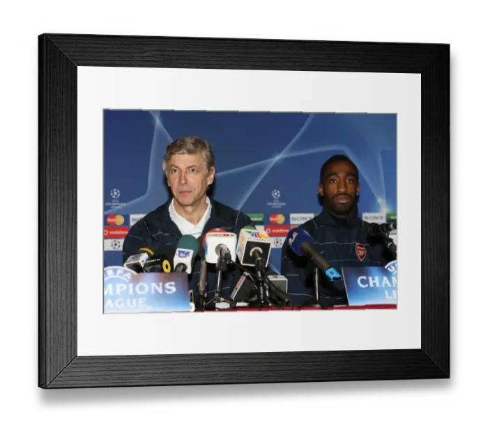 Framed Print : Arsene Wenger and Johan Djourou: Arsenal's Pre-Match Press Conference Ahead of FC Porto Clash, UEFA Champions League, 2008