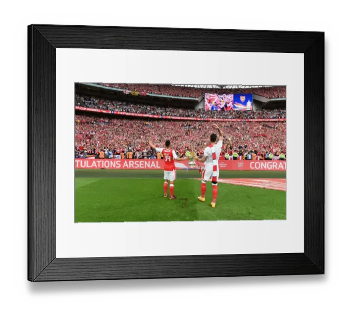 Framed Print : Arsenal FA Cup Victory: Coquelin and Giroud Embrace Adoring Fans