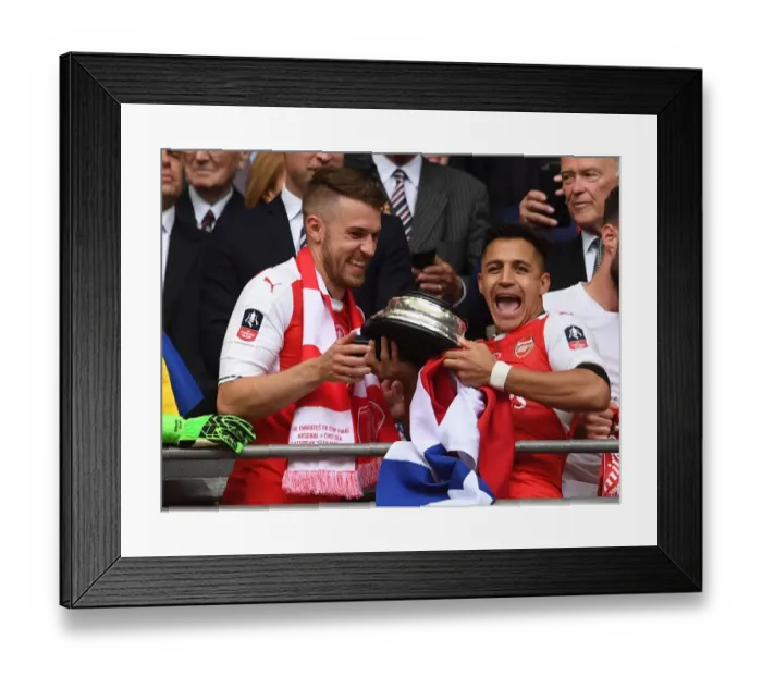 Framed Print : Arsenal's Double Celebration: Ramsey and Sanchez Rejoice in FA Cup Victory