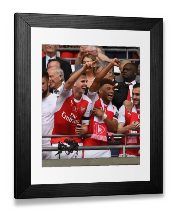 Framed Print : Arsenal FA Cup Victory: Holding and Oxlade-Chamberlain's Triumphant Embrace Framed Print : Arsenal FA Cup Victory: Holding and Oxlade-Chamberlain's Triumphant Embrace