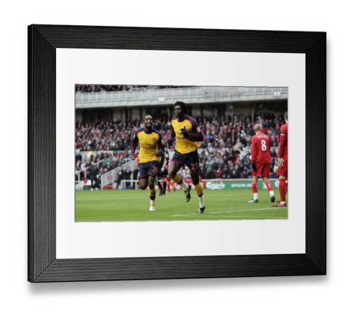 Framed Print : Adebayor and Djourou: Unforgettable Goal Celebration at Middlesbrough's Riverside Stadium (Barclays Premier League, 13 / 12 / 08) Framed Print : Adebayor and Djourou: Unforgettable Goal Celebration at Middlesbrough's Riverside Stadium (Barclays Premier League, 13 / 12 / 08)