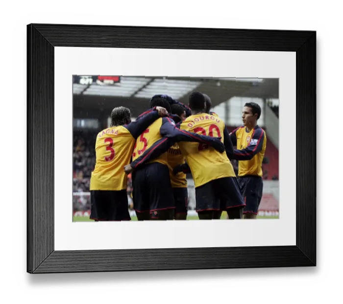 Framed Print : Adebayor's Thrilling Goal: Arsenal Stars Celebrate at The Riverside (Middlesbrough 1:1 Arsenal, December 2008)