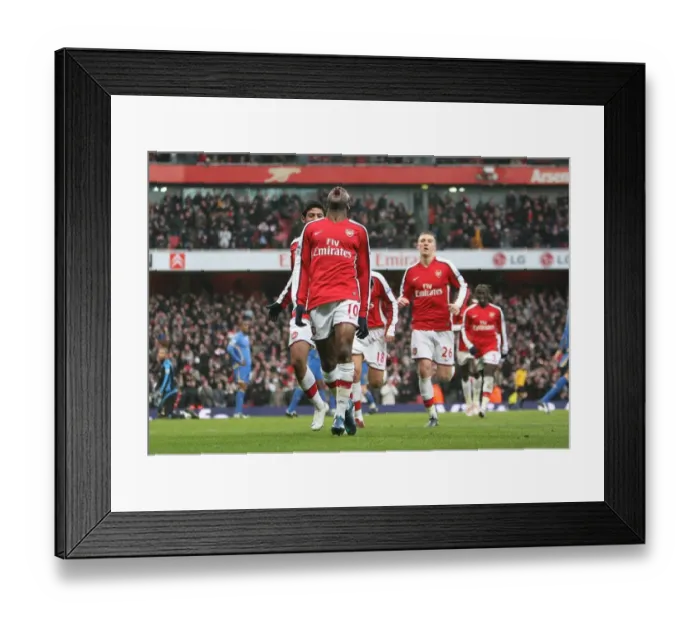 Framed Print : Gallas, Vela, Bendtner: Arsenal's Triumphant Goal Celebration vs. Portsmouth (1:0), Barclays Premier League, Emirates Stadium, London, 2008