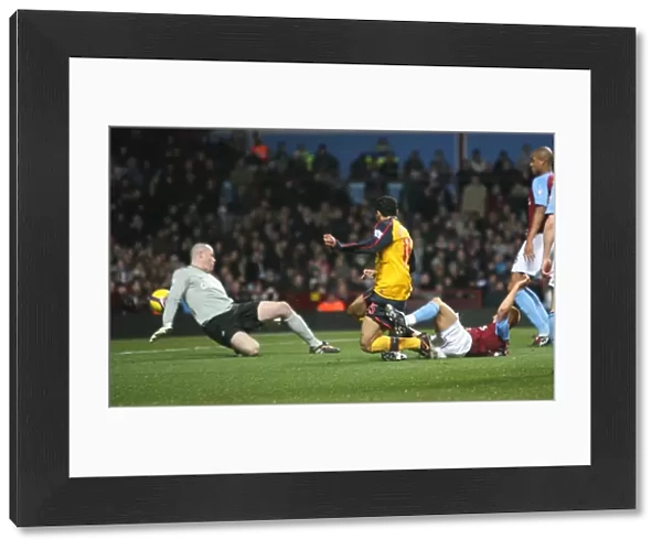 Denilson shoots past Aston Villa goalkeeper Brad Friedel