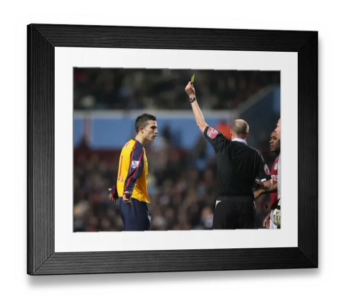 Framed Print : Robin van Persie (Arsenal) is booked by referee Lee Mason Framed Print : Robin van Persie (Arsenal) is booked by referee Lee Mason
