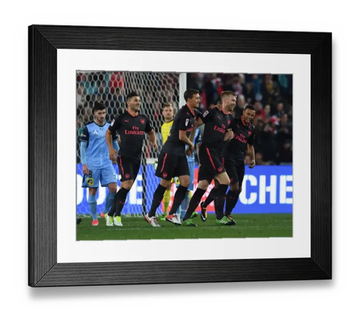 Framed Print : Arsenal's Per Mertesacker, Sead Kolasinac, Krystian Bielik, and Francis Coquelin Celebrate Goal in Sydney FC Friendly Framed Print : Arsenal's Per Mertesacker, Sead Kolasinac, Krystian Bielik, and Francis Coquelin Celebrate Goal in Sydney FC Friendly