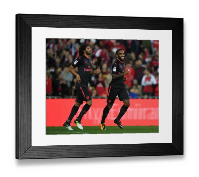 Framed Print : Alexandre Lacazette and Mohamed Elneny Celebrate Goals in Sydney FC vs Arsenal Pre-Season Friendly Framed Print : Alexandre Lacazette and Mohamed Elneny Celebrate Goals in Sydney FC vs Arsenal Pre-Season Friendly