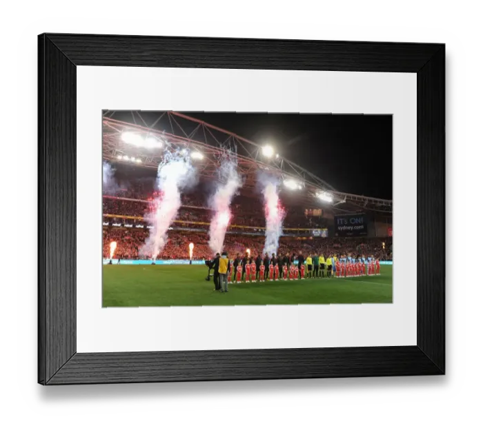 Framed Print : The Arsenal team lines up before the match. Sydeny FC 0: 2 Arsenal. Pre Season Friendly