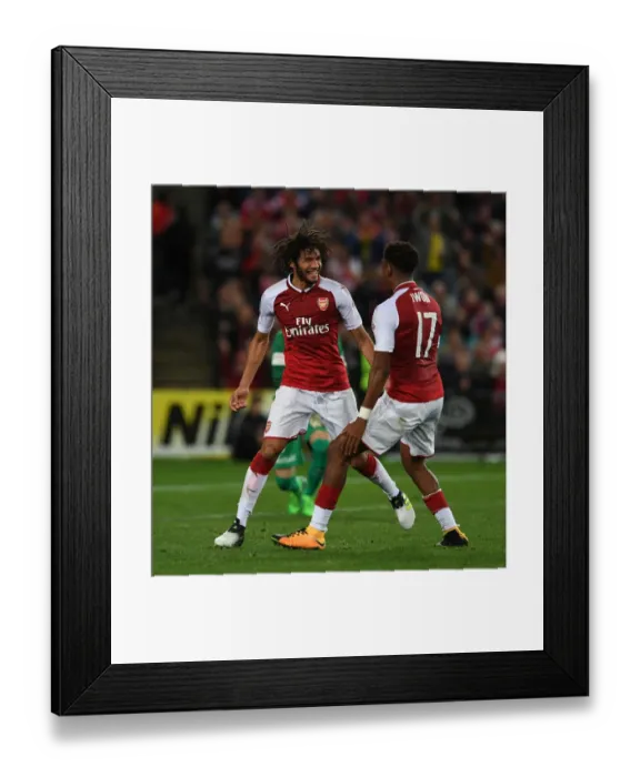 Framed Print : Elneny and Iwobi: Unstoppable Arsenal Duo Celebrates Third Goal Against Western Sydney Wanderers