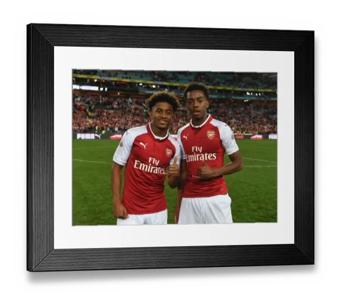Framed Print : Reiss Nelson and Joe Willock Celebrate after Arsenal's Win over Sydney Western Wanderers