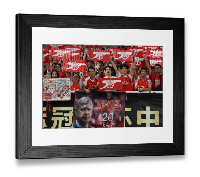 Framed Print : Sea of Red and White: Arsenal Fans Unwavering Support at the Bayern Munich vs Arsenal Pre-Season Friendly in Shanghai, 2017