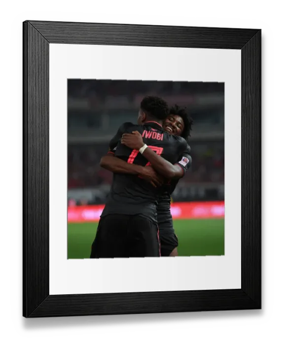 Framed Print : Alex Iwobi and Ainsley Maitland-Niles Celebrate Goal: Bayern Munich vs. Arsenal (2017-18 Pre-Season Friendly, Shanghai)