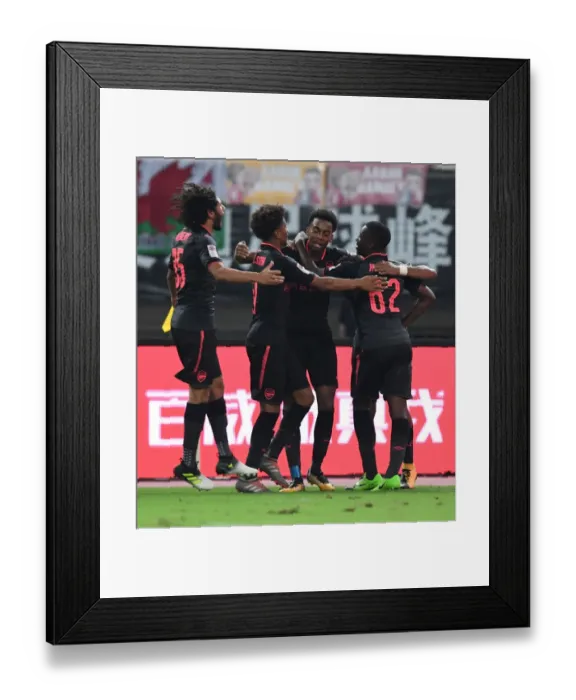 Framed Print : Arsenal Celebrate Goal Against Bayern Munich: Elneny, Nelson, Willock, Nketiah (2017-18)