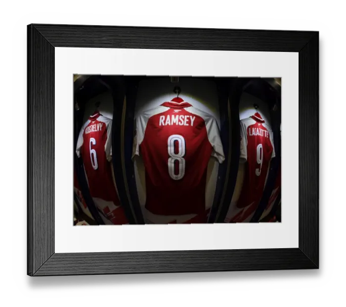 Framed Print : Arsenal FC: Aaron Ramsey's Hanging Jersey - Arsenal vs. Chelsea Pre-Season 2017-18, Beijing Framed Print : Arsenal FC: Aaron Ramsey's Hanging Jersey - Arsenal vs. Chelsea Pre-Season 2017-18, Beijing