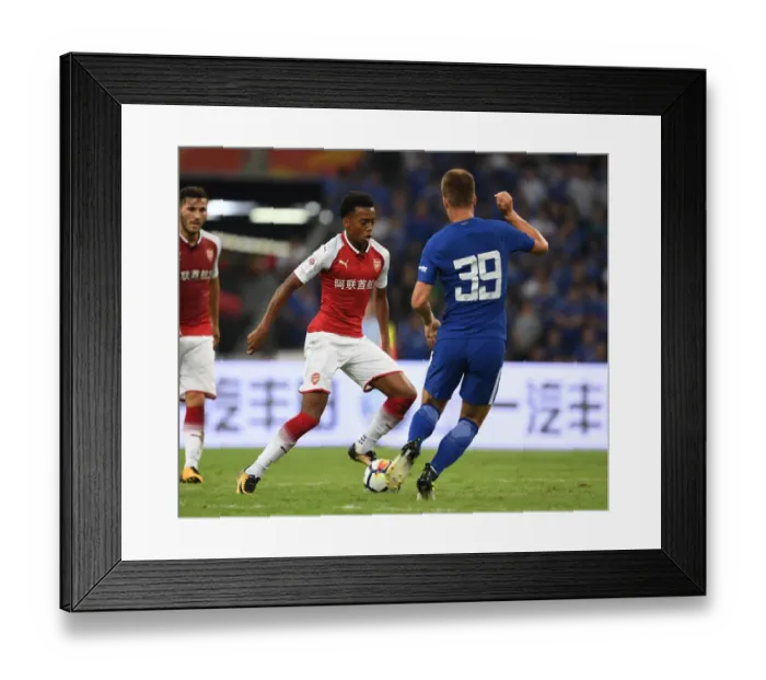 Framed Print : Arsenal's Joe Willock vs. Chelsea's Mario Pasalic: A Clash of Young Talents in Arsenal vs. Chelsea Pre-Season 2017-18, Beijing