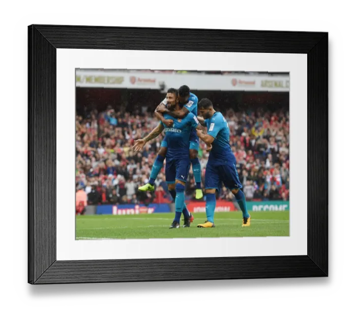 Framed Print : Arsenal Celebrate: Olivier Giroud, Theo Walcott, Sead Kolasinac Score against SL Benfica (Emirates Cup 2017-18)