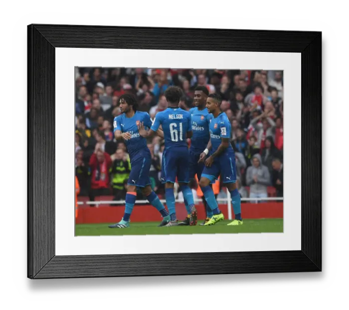 Framed Print : Arsenal Celebrate: Iwobi, Walcott, Elneny, Nelson (Arsenal v Benfica, Emirates Cup 2017-18) Framed Print : Arsenal Celebrate: Iwobi, Walcott, Elneny, Nelson (Arsenal v Benfica, Emirates Cup 2017-18)