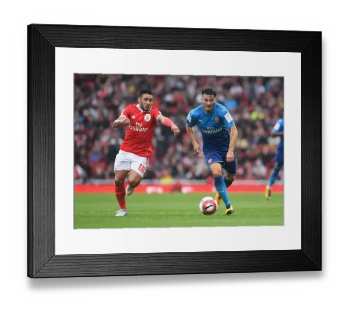 Framed Print : Arsenal vs Benfica: Sead Kolasinac vs Salvio Clash at the Emirates Cup