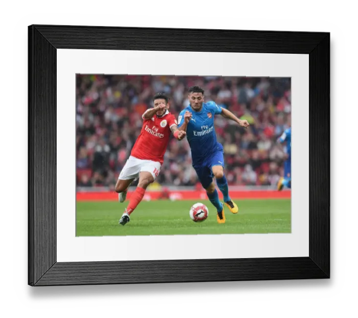 Framed Print : Arsenal's Sead Kolasinac Clashes with Benfica's Salvio in Emirates Cup Showdown Framed Print : Arsenal's Sead Kolasinac Clashes with Benfica's Salvio in Emirates Cup Showdown