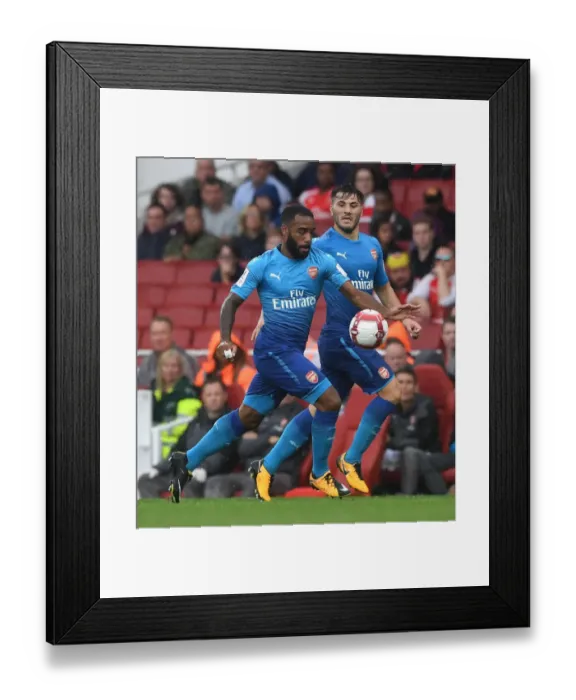Framed Print : Arsenal's Lacazette and Kolasinac in Action against SL Benfica at Emirates Cup